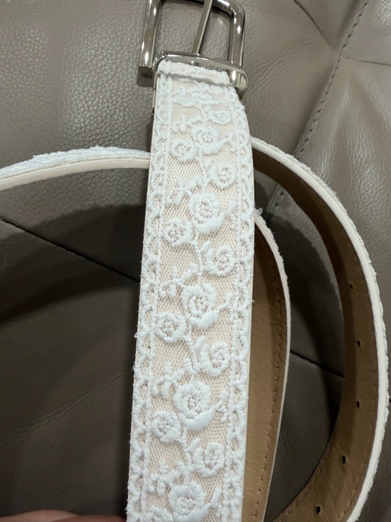 White Lace Belt Women Faux Leather Floral Embroidered Silver Buckle Cottagecore main image 4